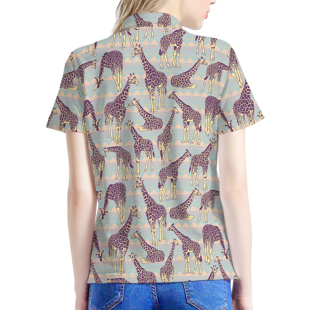 Aztec Giraffe Pattern Print Women's Polo Shirt