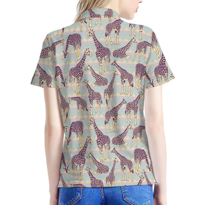 Aztec Giraffe Pattern Print Women's Polo Shirt