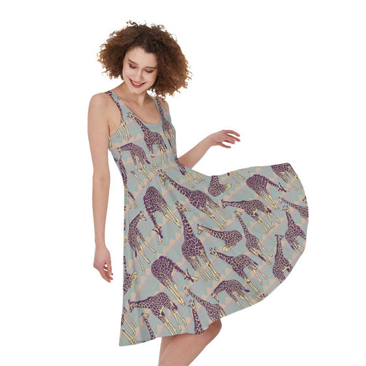 Aztec Giraffe Pattern Print Women's Sleeveless Dress
