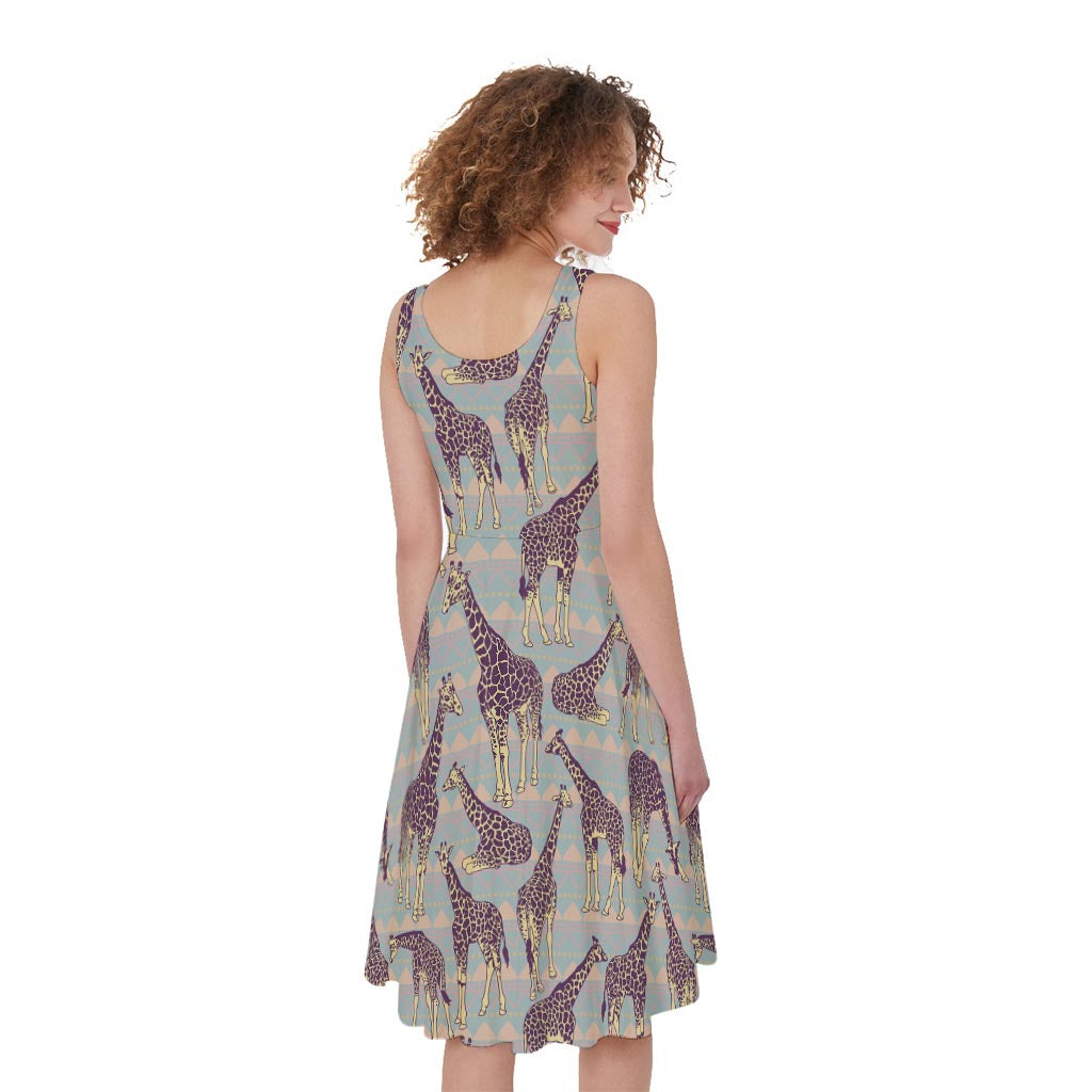 Aztec Giraffe Pattern Print Women's Sleeveless Dress