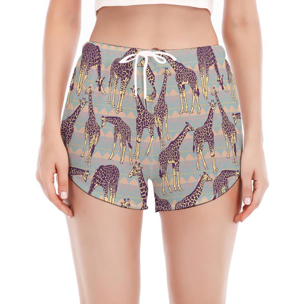 Aztec Giraffe Pattern Print Women's Split Running Shorts