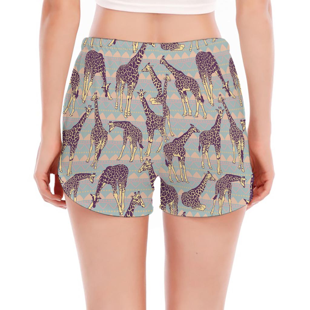 Aztec Giraffe Pattern Print Women's Split Running Shorts