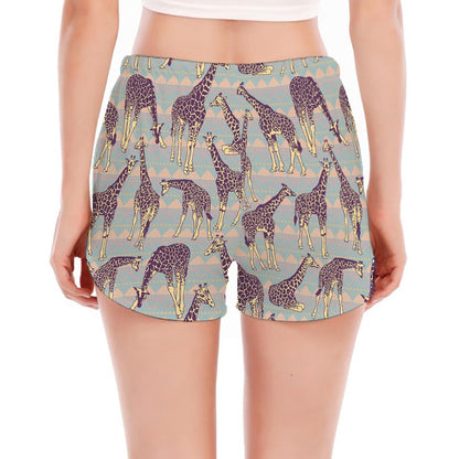 Aztec Giraffe Pattern Print Women's Split Running Shorts