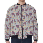 Aztec Giraffe Pattern Print Zip Sleeve Bomber Jacket