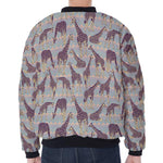 Aztec Giraffe Pattern Print Zip Sleeve Bomber Jacket