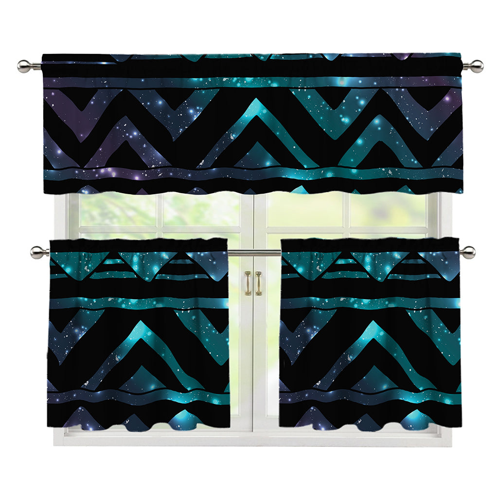 Aztec Tribal Galaxy Pattern Print 3 Piece Kitchen Curtains