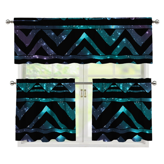 Aztec Tribal Galaxy Pattern Print 3 Piece Kitchen Curtains