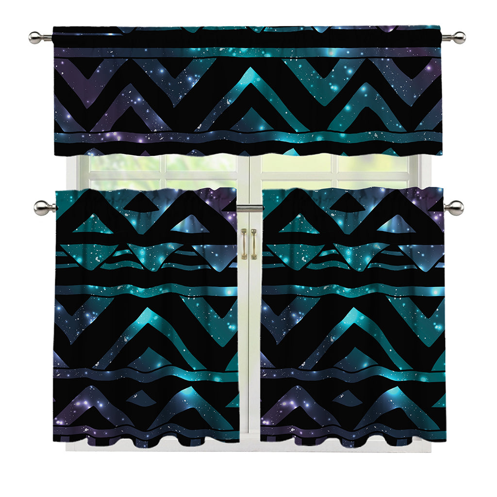 Aztec Tribal Galaxy Pattern Print 3 Piece Kitchen Curtains