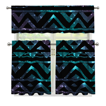 Aztec Tribal Galaxy Pattern Print 3 Piece Kitchen Curtains