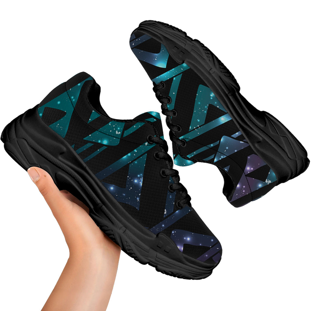 Aztec Tribal Galaxy Pattern Print Black Chunky Shoes