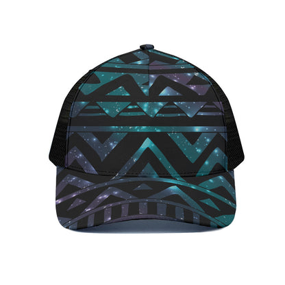 Aztec Tribal Galaxy Pattern Print Black Mesh Trucker Cap