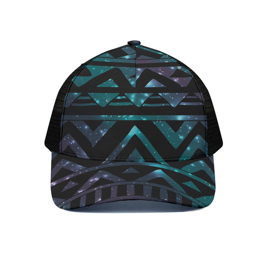 Aztec Tribal Galaxy Pattern Print Black Mesh Trucker Cap