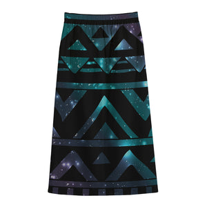 Aztec Tribal Galaxy Pattern Print Cotton Front Slit Maxi Skirt