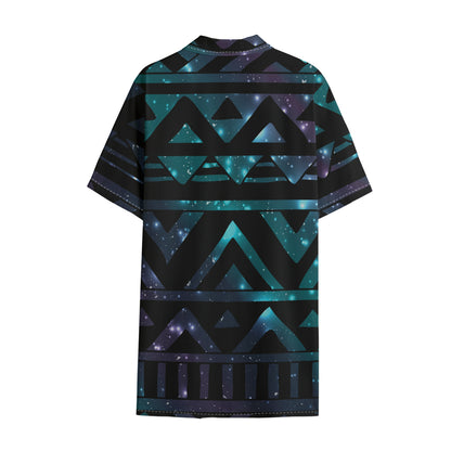 Aztec Tribal Galaxy Pattern Print Cotton Hawaiian Shirt