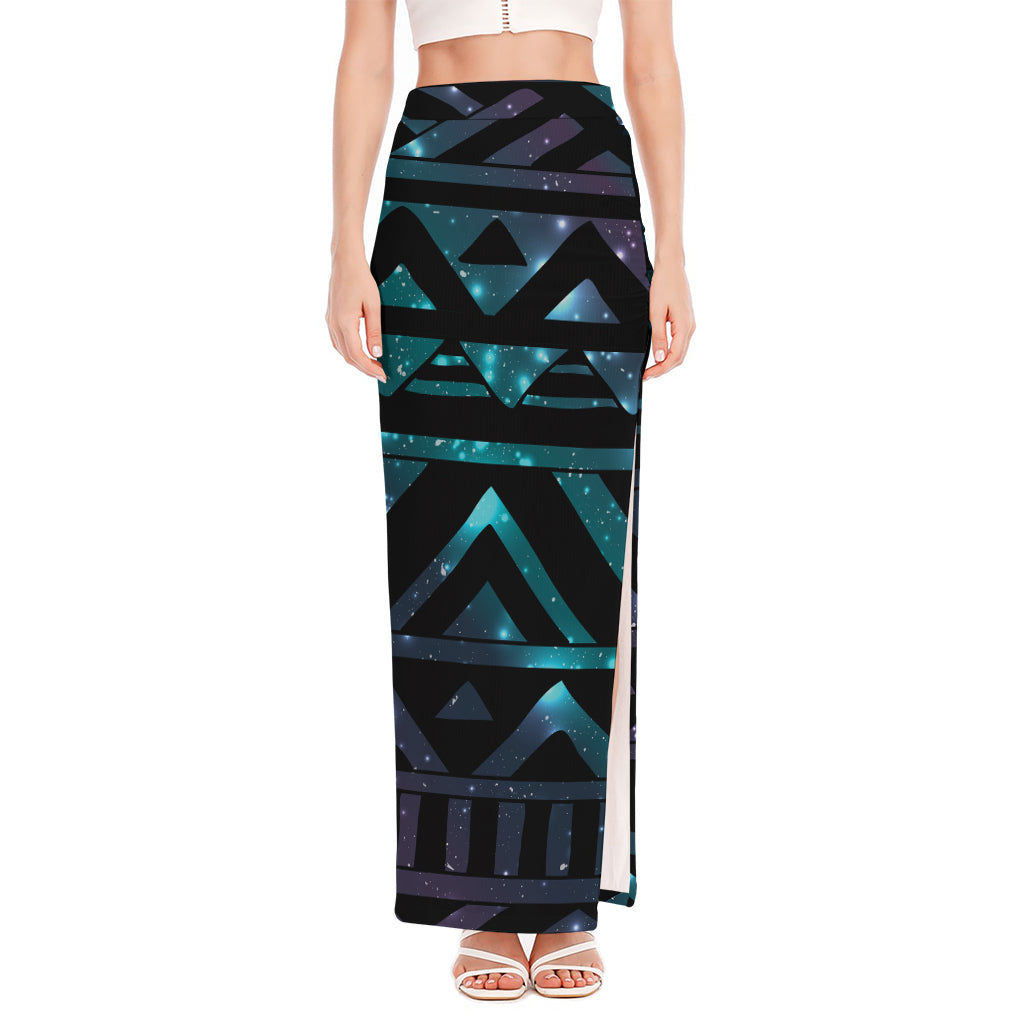 Aztec Tribal Galaxy Pattern Print High Slit Maxi Skirt