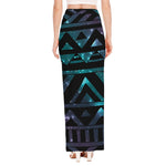 Aztec Tribal Galaxy Pattern Print High Slit Maxi Skirt