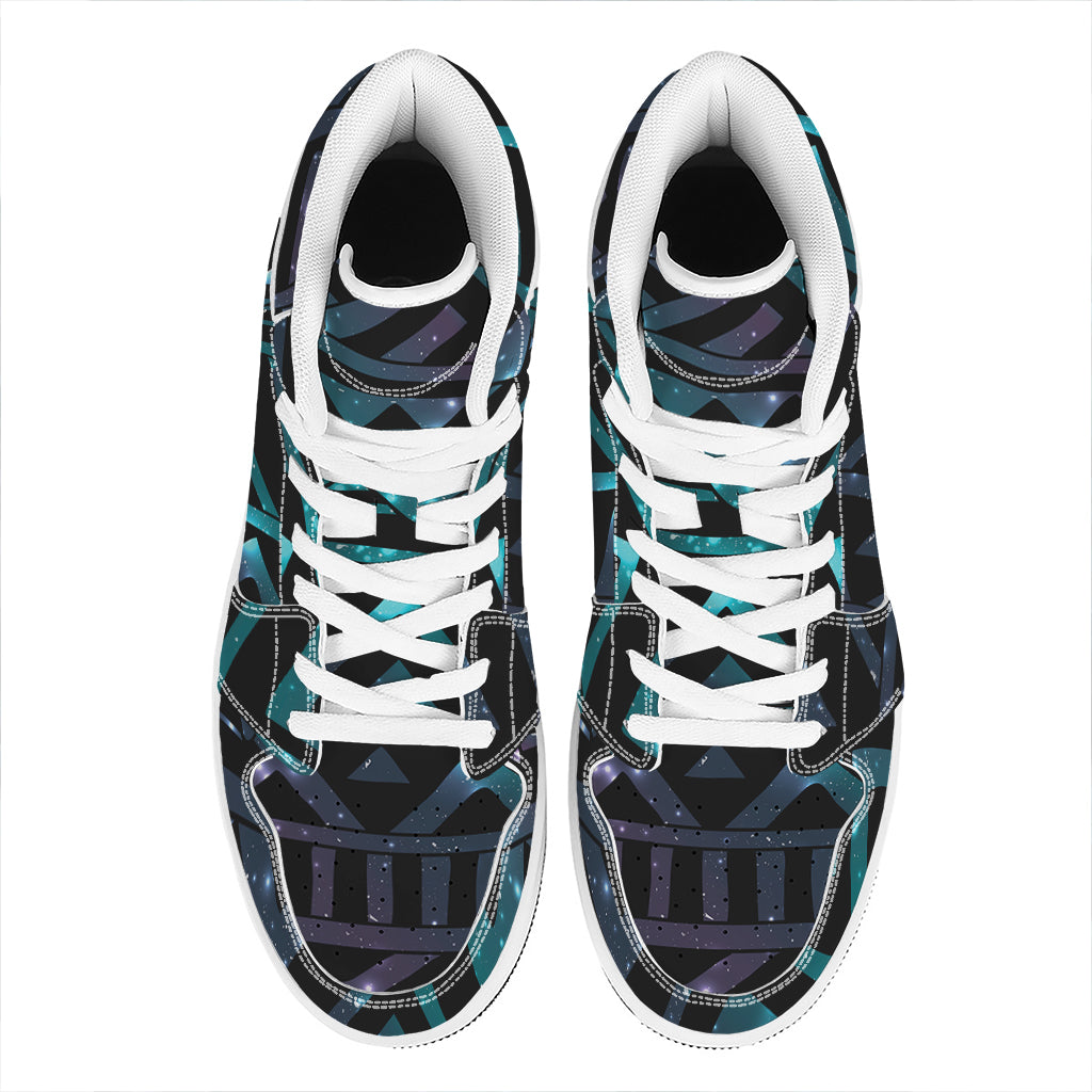 Aztec Tribal Galaxy Pattern Print High Top Leather Sneakers