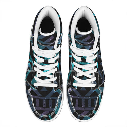 Aztec Tribal Galaxy Pattern Print High Top Leather Sneakers