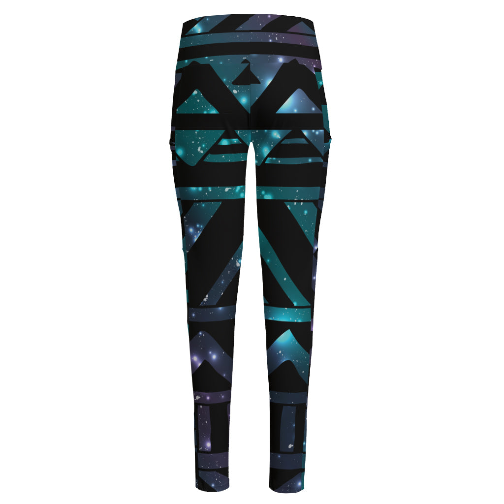 Aztec Tribal Galaxy Pattern Print High-Waisted Pocket Leggings