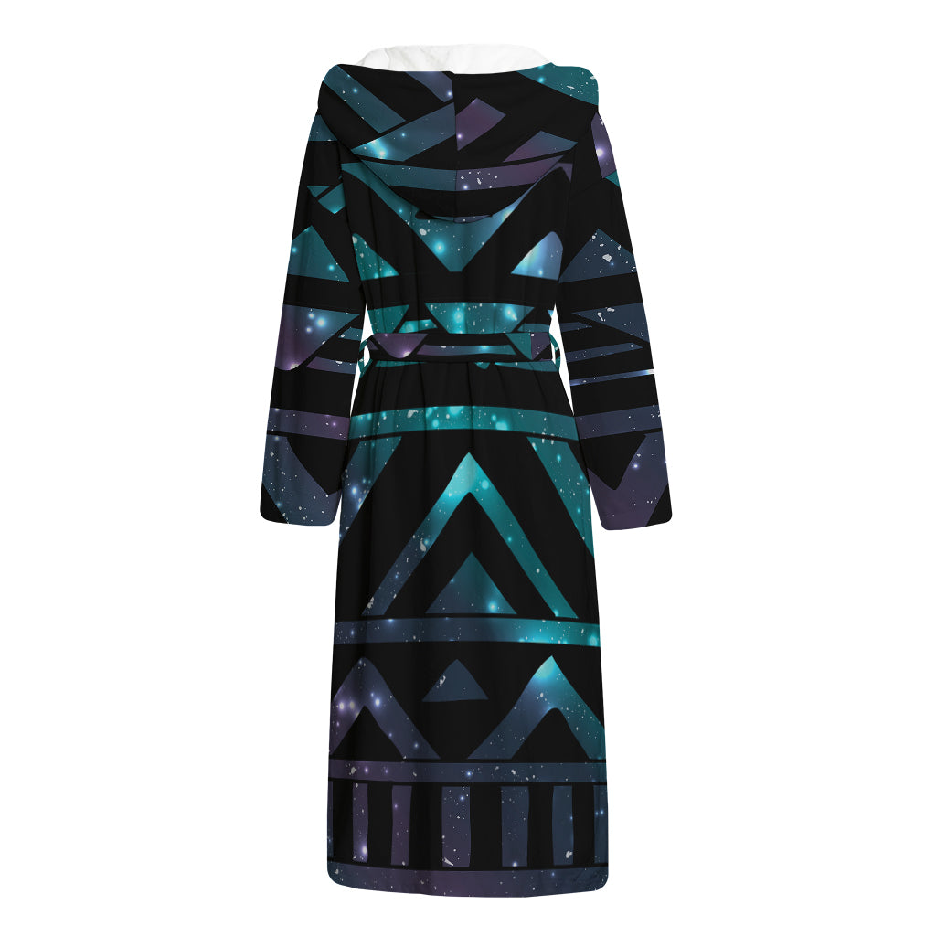 Aztec Tribal Galaxy Pattern Print Hooded Bathrobe