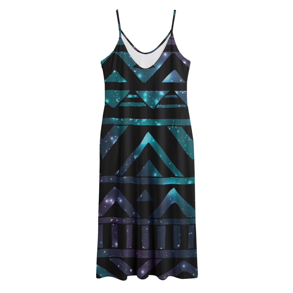 Aztec Tribal Galaxy Pattern Print Jersey Midi Cami Dress
