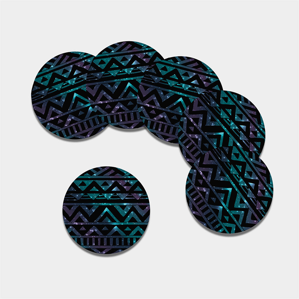 Aztec Tribal Galaxy Pattern Print Leather Coaster Set