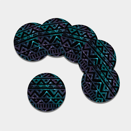 Aztec Tribal Galaxy Pattern Print Leather Coaster Set