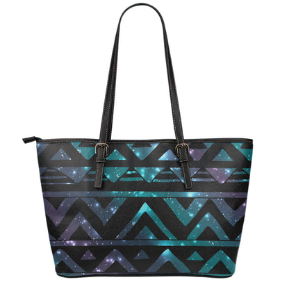 Aztec Tribal Galaxy Pattern Print Leather Tote Bag
