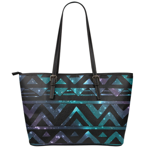 Aztec Tribal Galaxy Pattern Print Leather Tote Bag