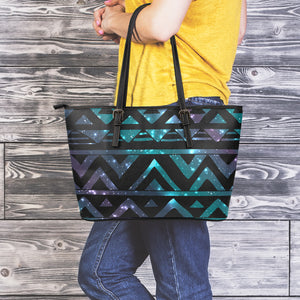 Aztec Tribal Galaxy Pattern Print Leather Tote Bag
