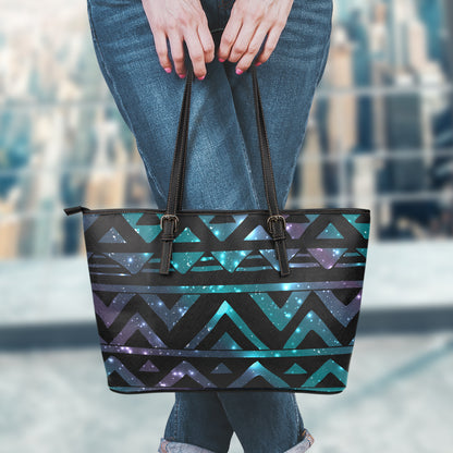 Aztec Tribal Galaxy Pattern Print Leather Tote Bag