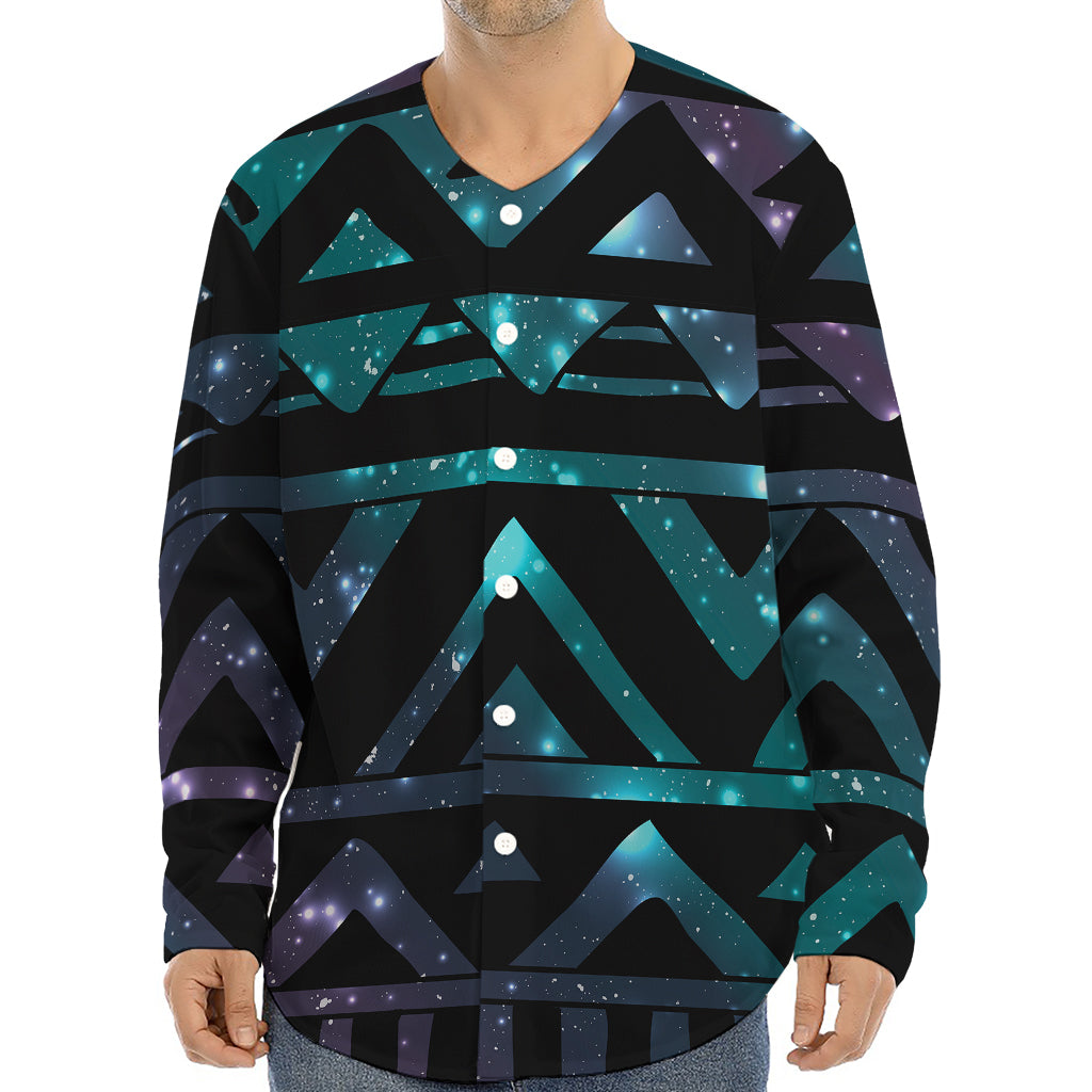 Aztec Tribal Galaxy Pattern Print Long Sleeve Baseball Jersey