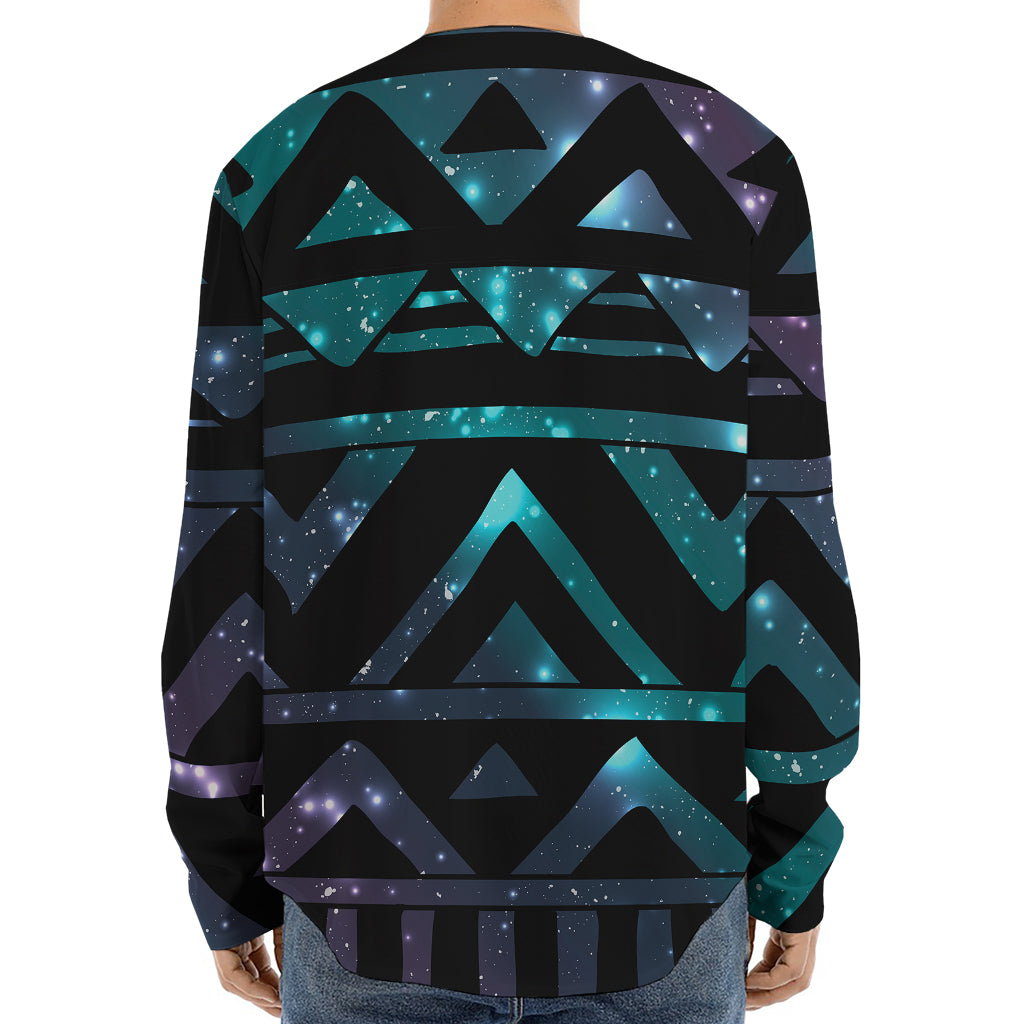 Aztec Tribal Galaxy Pattern Print Long Sleeve Baseball Jersey