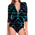 Aztec Tribal Galaxy Pattern Print Long Sleeve Swimsuit