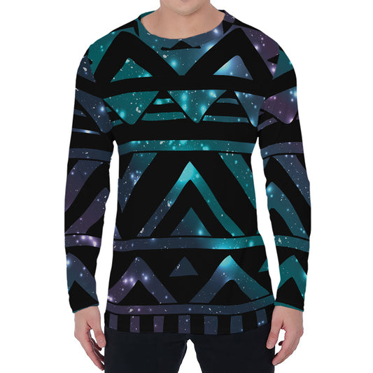 Aztec Tribal Galaxy Pattern Print Men's Long Sleeve T-Shirt