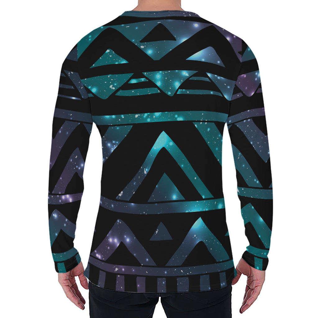 Aztec Tribal Galaxy Pattern Print Men's Long Sleeve T-Shirt