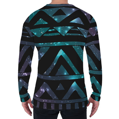 Aztec Tribal Galaxy Pattern Print Men's Long Sleeve T-Shirt