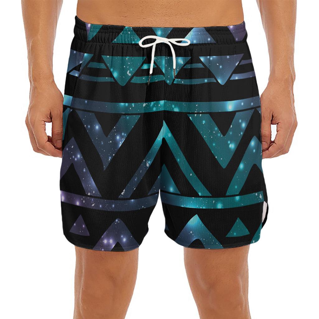 Aztec Tribal Galaxy Pattern Print Men's Split Running Shorts