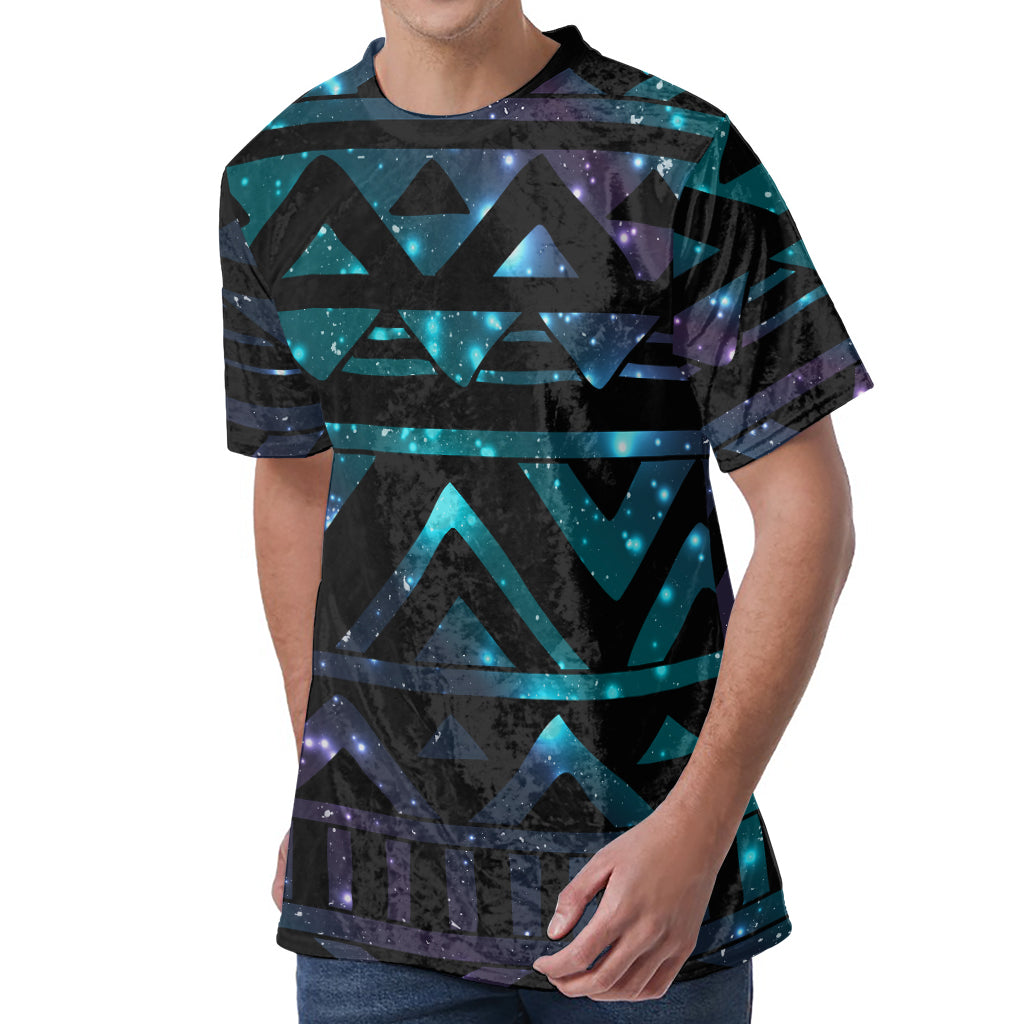 Aztec Tribal Galaxy Pattern Print Men's Velvet T-Shirt