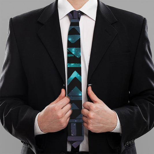 Aztec Tribal Galaxy Pattern Print Necktie