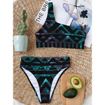 Aztec Tribal Galaxy Pattern Print One Shoulder Bikini Top