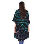 Aztec Tribal Galaxy Pattern Print Open Front Beach Cover Up