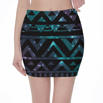 Aztec Tribal Galaxy Pattern Print Pencil Mini Skirt