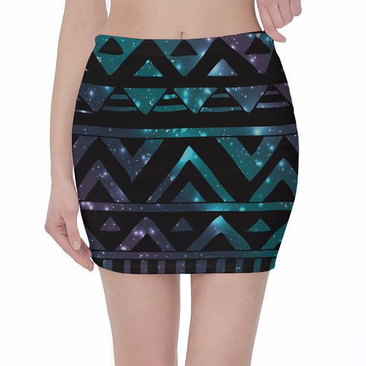 Aztec Tribal Galaxy Pattern Print Pencil Mini Skirt