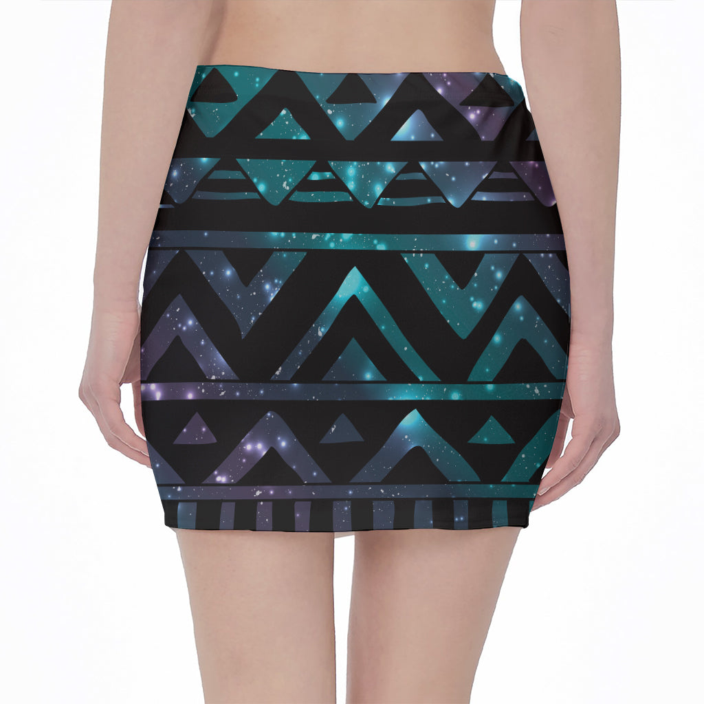 Aztec Tribal Galaxy Pattern Print Pencil Mini Skirt