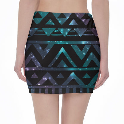 Aztec Tribal Galaxy Pattern Print Pencil Mini Skirt