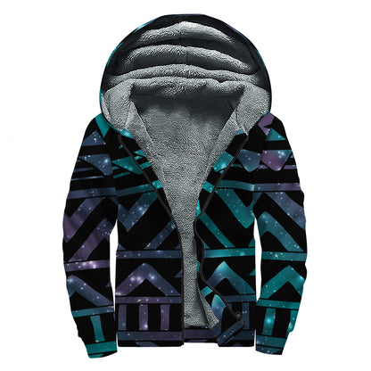 Aztec Tribal Galaxy Pattern Print Sherpa Lined Zip Up Hoodie