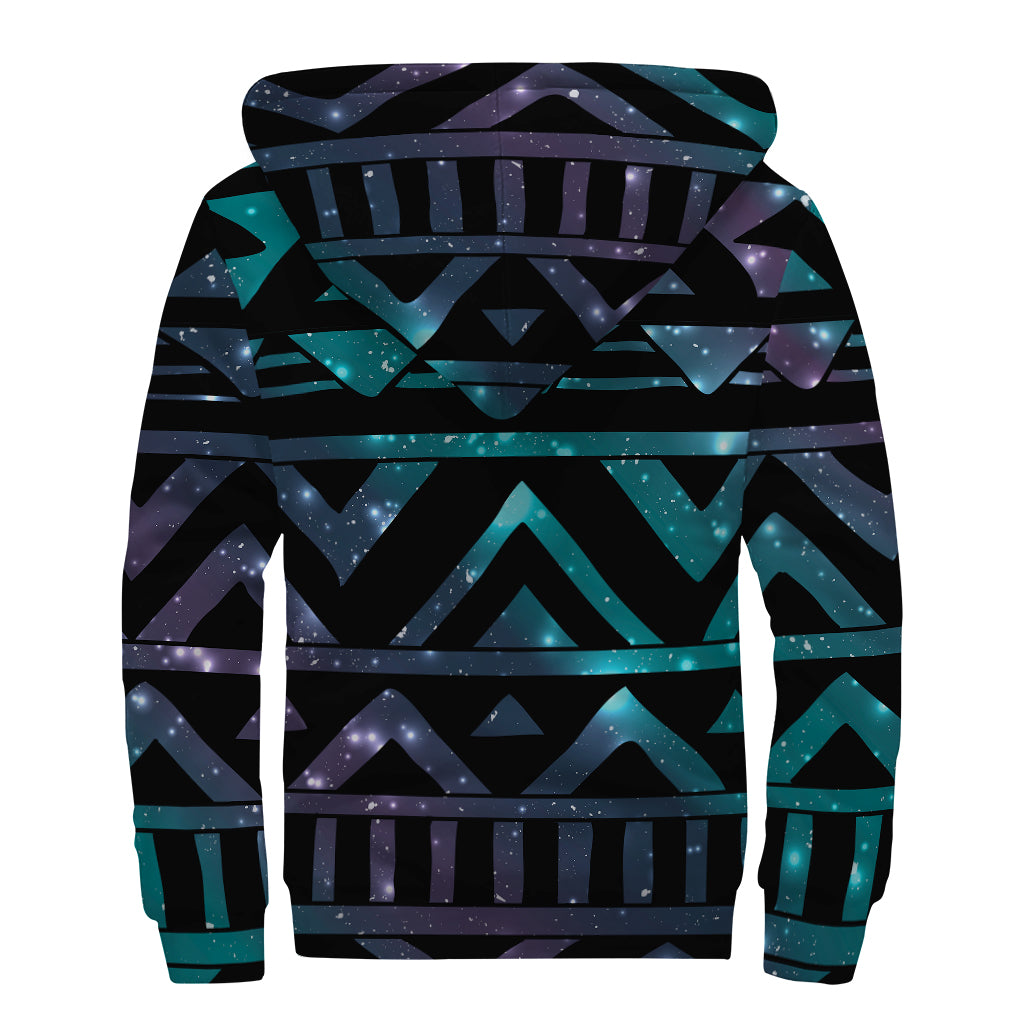 Aztec Tribal Galaxy Pattern Print Sherpa Lined Zip Up Hoodie