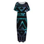 Aztec Tribal Galaxy Pattern Print Short Sleeve Long Nightdress