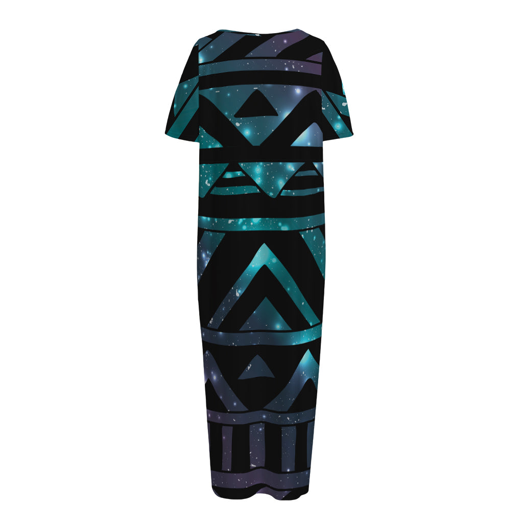 Aztec Tribal Galaxy Pattern Print Short Sleeve Long Nightdress